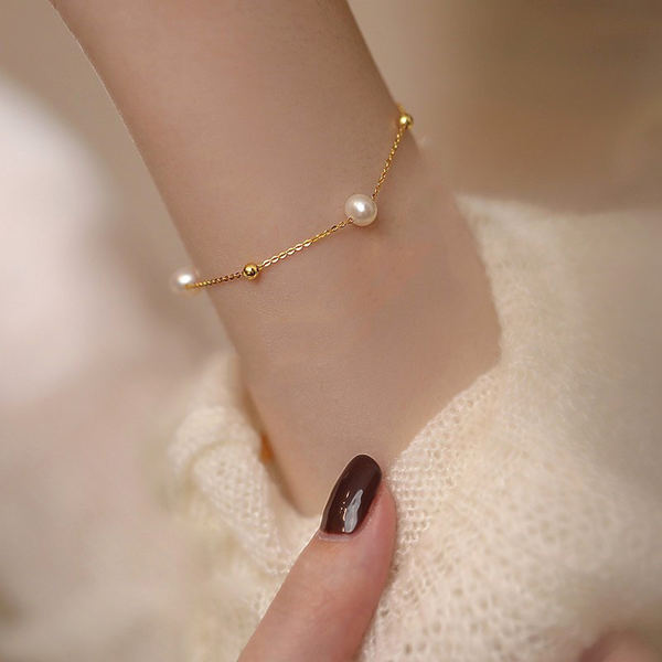 Pulsera Cadena Dorada Perla