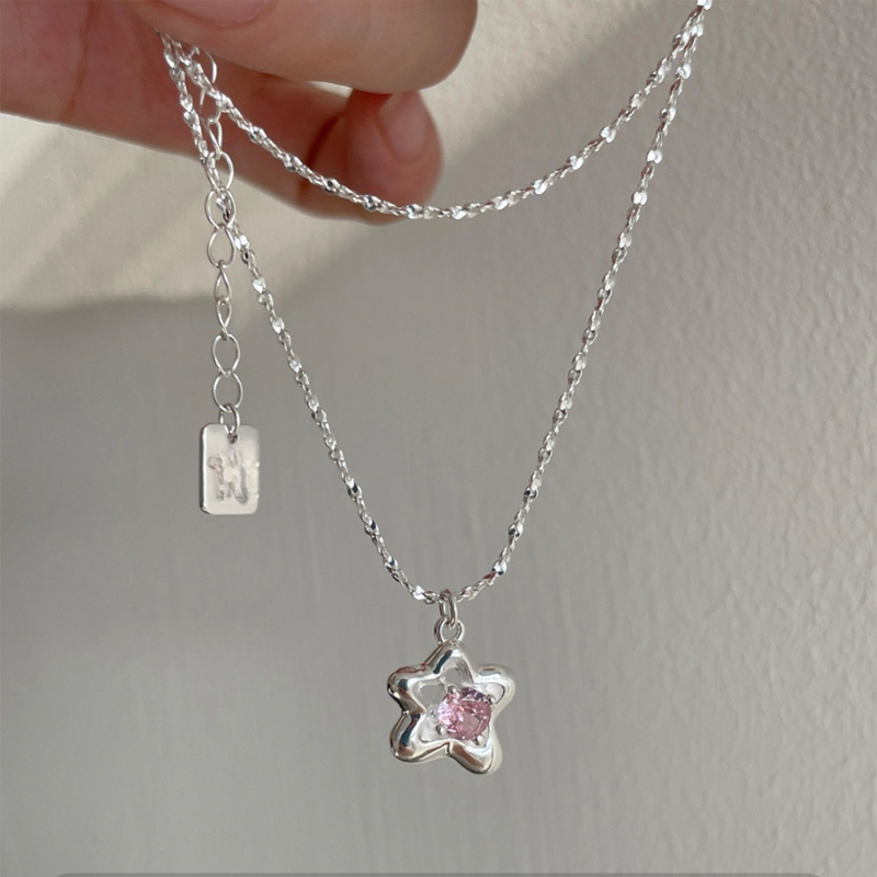 Collar Plata Estrella Rosa