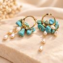 Aros Turquesa con Perlas Colgantes