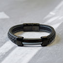 Pulsera Cuero Trenzado Ágata negro