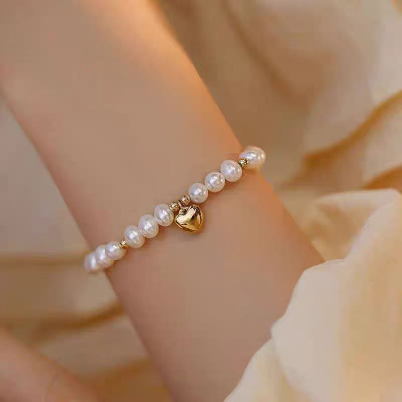 Pulsera Corazón Perlado Dorado