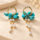 Aros Turquesa con Perlas Colgantes