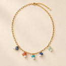 Collar Dorado de Piedras Multicolor y Perlas