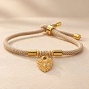 Pulsera Ajustable Café con Hoja Dorada