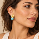 Aros Flor Dorada con Turquesa