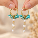 Aros Turquesa con Perlas Colgantes