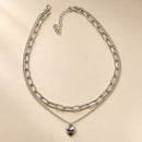 Collar Doble Cadena con Corazón Plateado