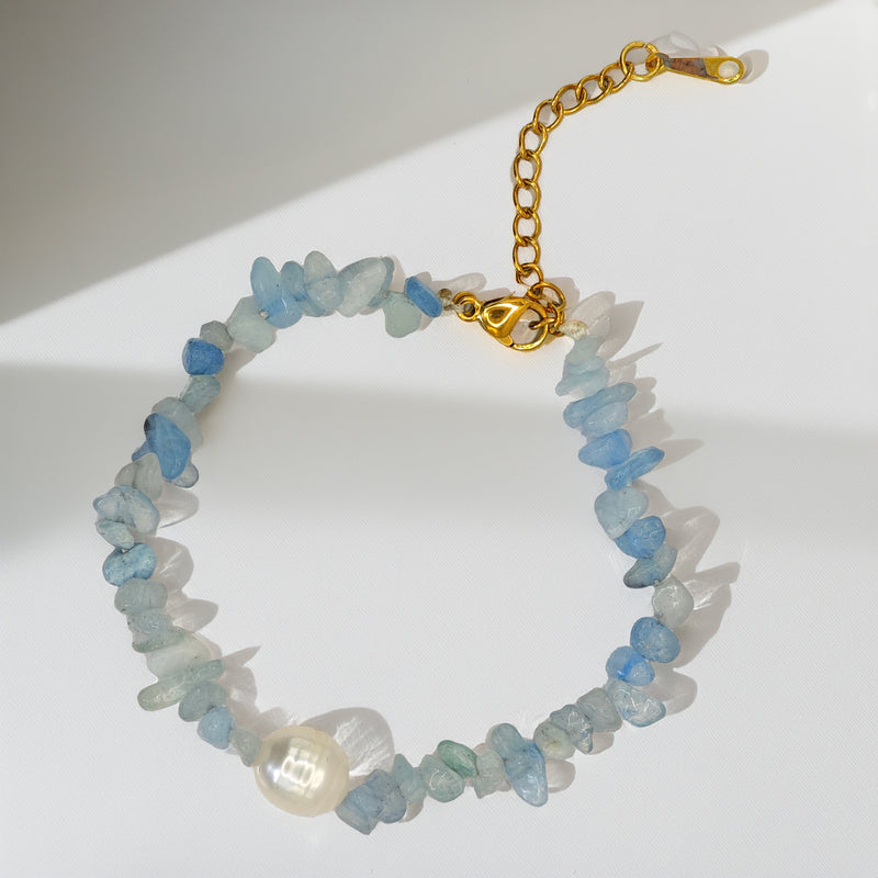 Pulsera Dorada Aguamarina y Perla