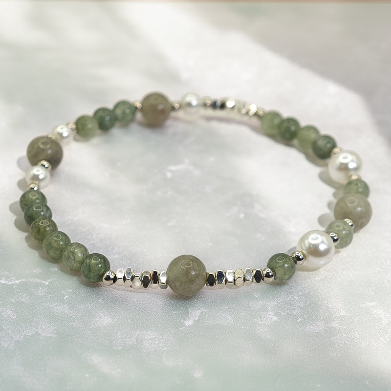 Pulsera Plata Jade y Perlas