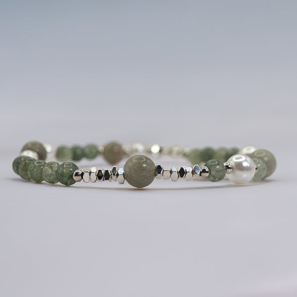 Pulsera Plata Jade y Perlas