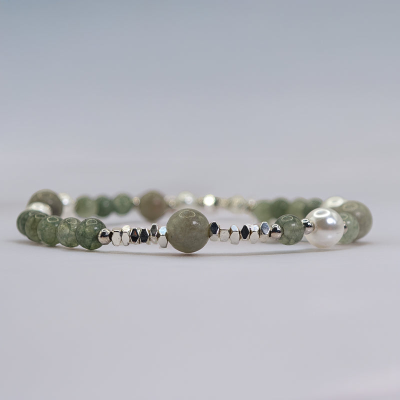 Pulsera Plata Jade y Perlas