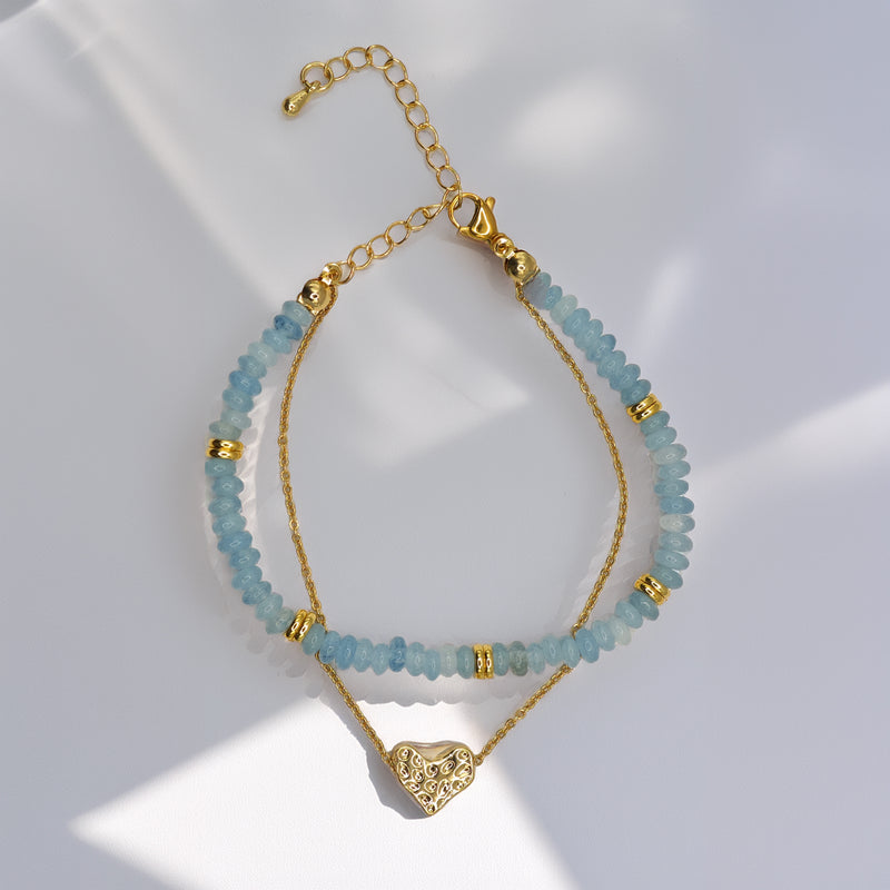 Pulsera Dorada Aguamarina Corazón