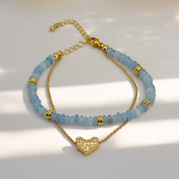Pulsera Dorada Aguamarina Corazón