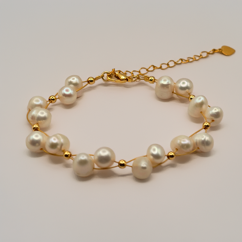 Pulsera Dorada Perlada doble