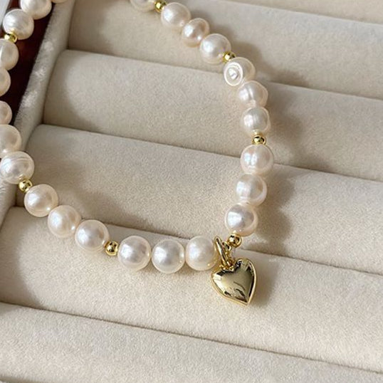 Pulsera Corazón Perlado Dorado