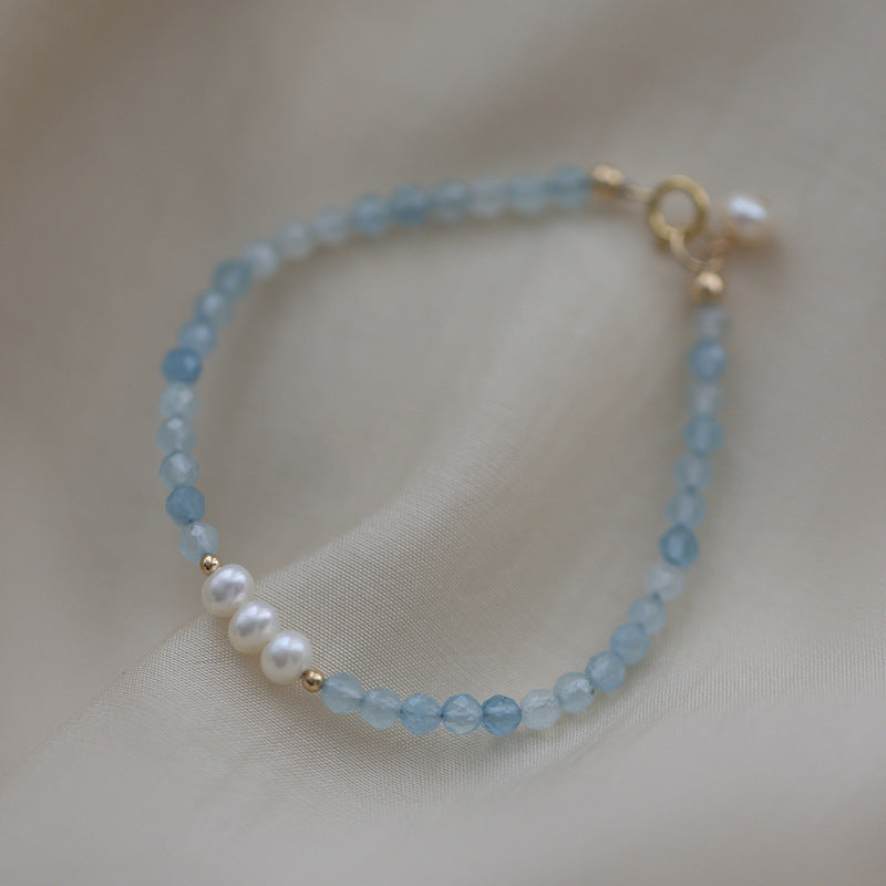 REQUIERE FOTO Pulsera Aguamarina y Perlas