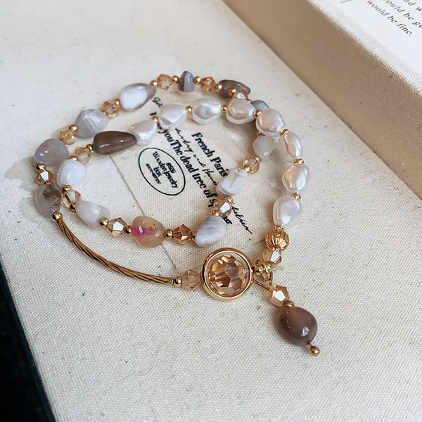 Pulsera Dorada Shoushan y Perla