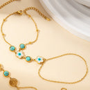 Pulsera de Mano con Anillo  - Turquesa Flor Protectora