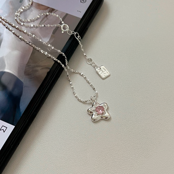 Collar Plata Estrella Rosa