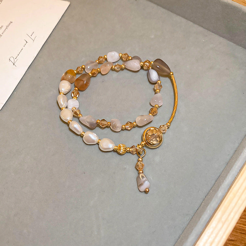 Pulsera Dorada Shoushan y Perla