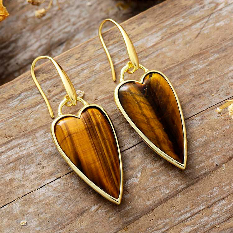 Aros dorados Corazón Ojo de Tigre