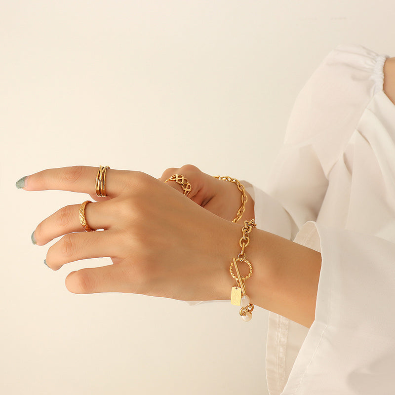 Pulsera Cadena Dorada Perla