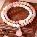 Pulsera Doble Cuarzo Rosa Amor Armonía
