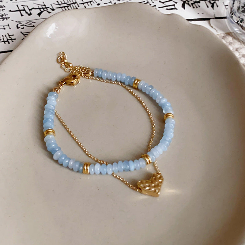 Pulsera Dorada Aguamarina Corazón