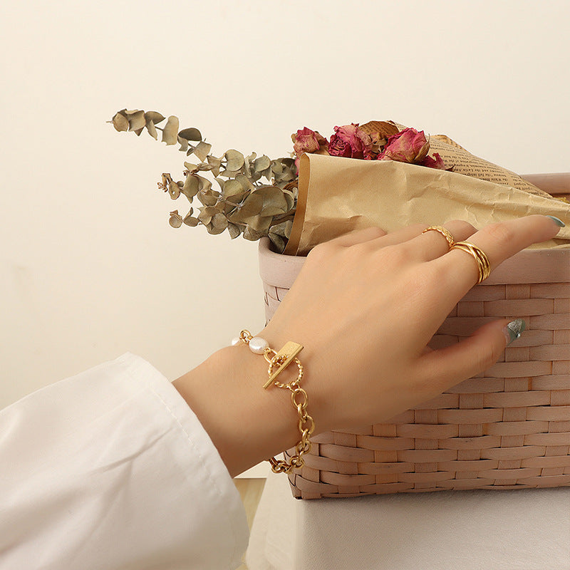 Pulsera Cadena Dorada Perla