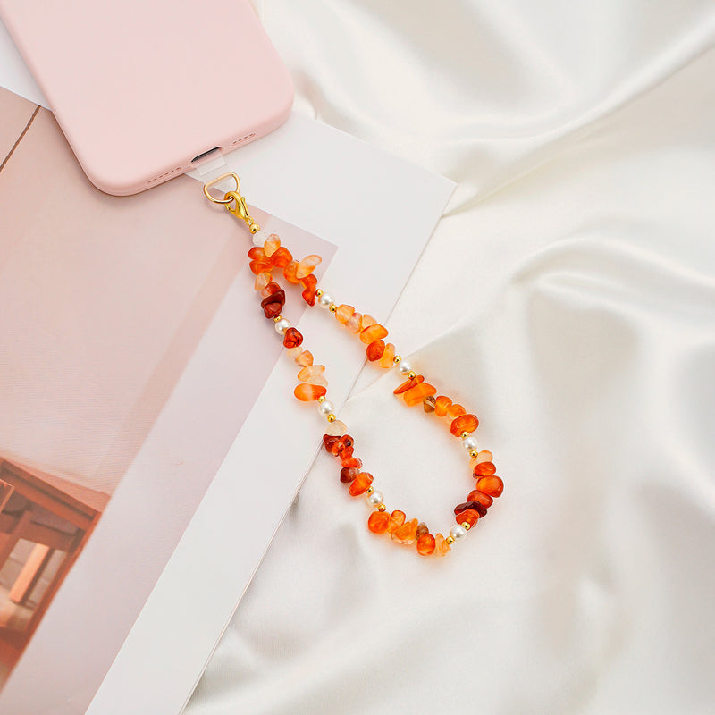 Correa para Celular con Piedras de Cornalina y Perlas