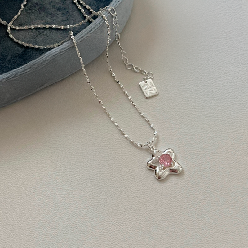 Collar Plata Estrella Rosa