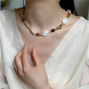 Collar Dorado Perlas y Rodonita