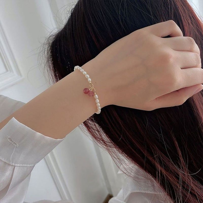 Pulsera Perlas con Encanto de Cuarzo Fresa