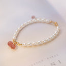 Pulsera Perlas con Encanto de Cuarzo Fresa