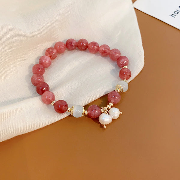 Pulsera Cuarzo fresa y Perlas