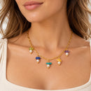 Collar Dorado de Piedras Multicolor y Perlas