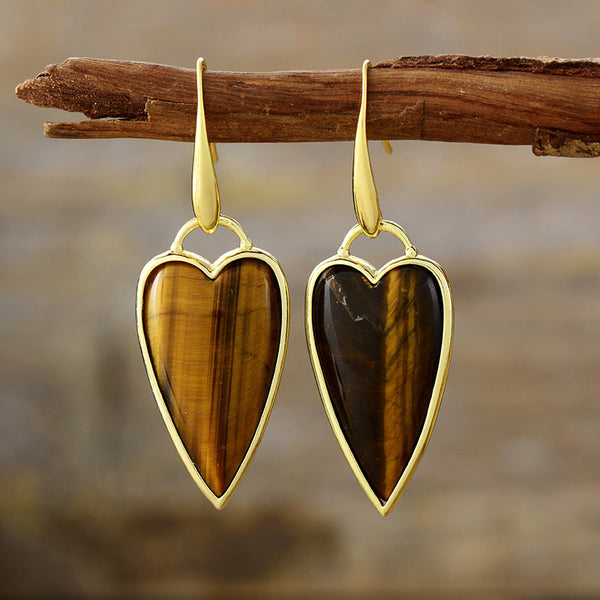 Aros dorados Corazón Ojo de Tigre