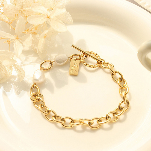 Pulsera Cadena Dorada Perla