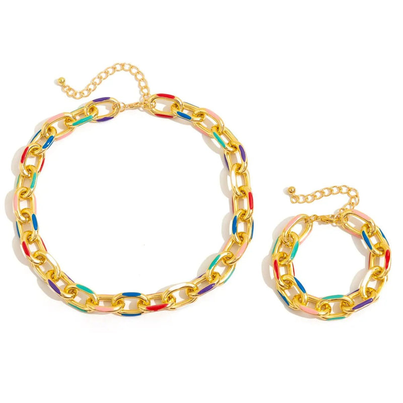 Conjunto collar y pulsera de cadena colorida - Rincón Zen