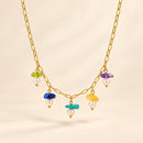 Collar Dorado de Piedras Multicolor y Perlas