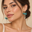Aros Turquesa con Perlas Colgantes