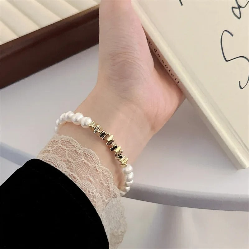 Pulseras Doradas Perlas