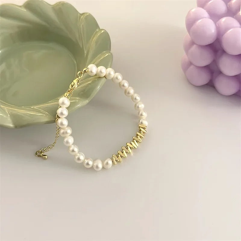 Pulseras Doradas Perlas