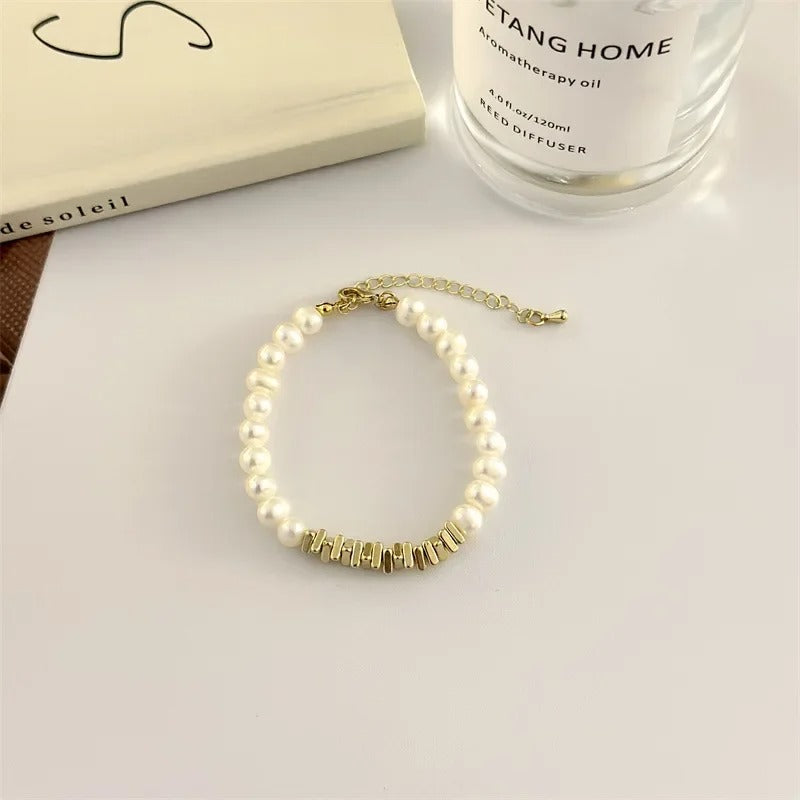 Pulseras Doradas Perlas