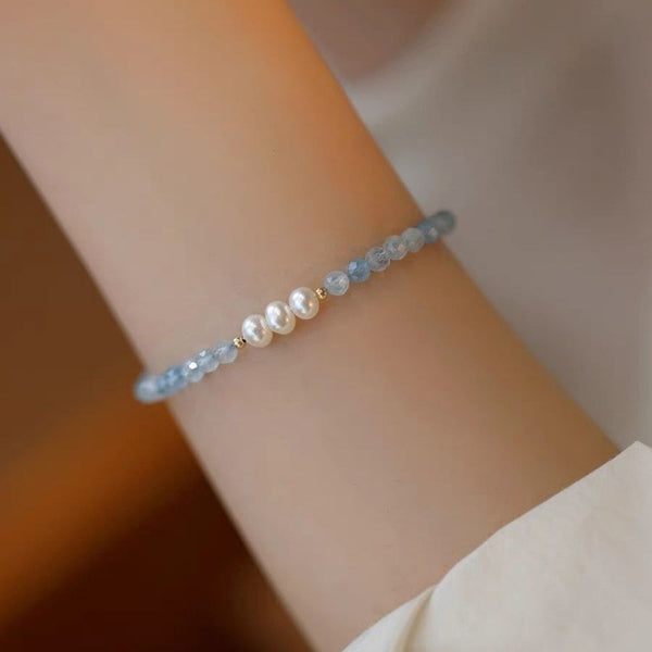 REQUIERE FOTO Pulsera Aguamarina y Perlas