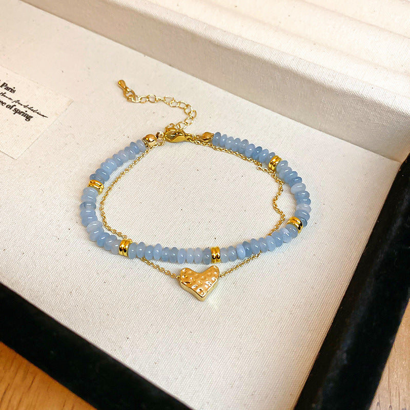 Pulsera Dorada Aguamarina Corazón