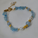 Pulsera Dorada Aguamarina y Perlas