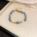 Pulsera Dorada Aguamarina y Perlas