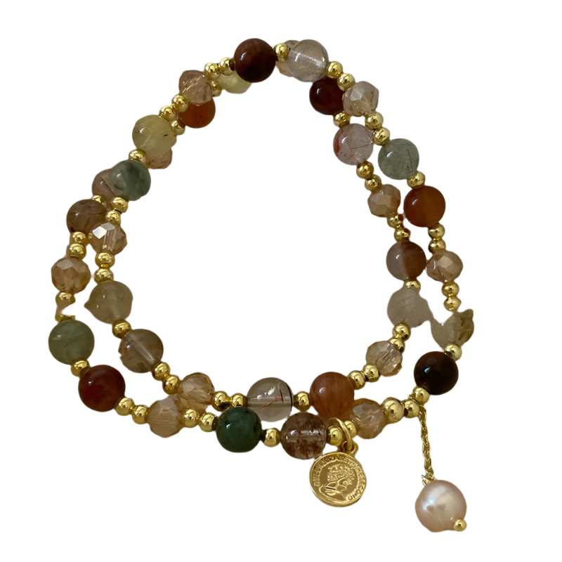 Pulsera Dorada envolvente Cristales y Perla
