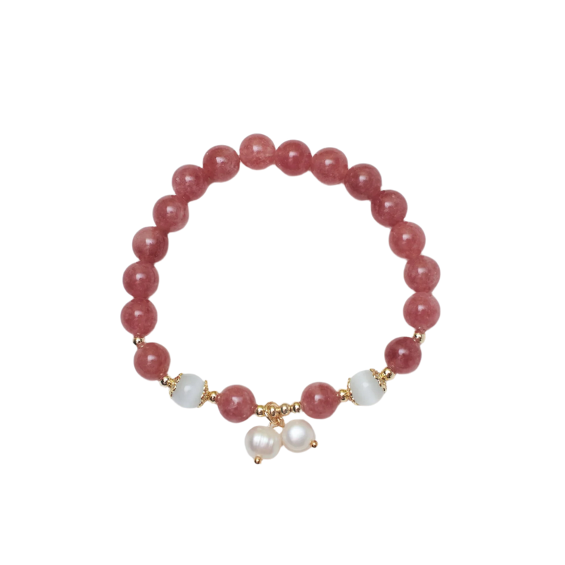 Pulsera Cuarzo fresa y Perlas
